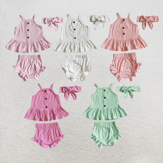 RTS NO MOQ Sibling Baby Girls cotton pink bummie sets