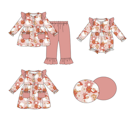 25.7.30 custom each style moq 5eta 4-6week Sibling Sisters Christmas baby girl long sleeve pants sets and dress and rompers match family design