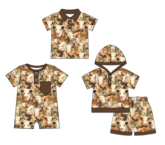 11.27 custom each style moq 5eta 4-6week Sibling Sister cow head baby boy short sleeve shorts sets and boy romper and top match design