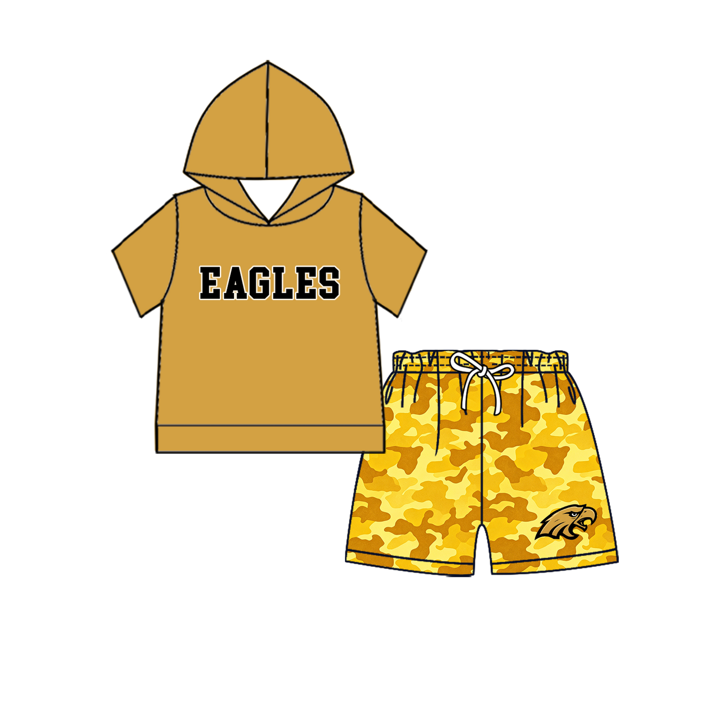 custom moq 5 mix size MSD070706 Baby Kids Short Sleeve Hooded Top Elastic Waist Shorts Clothes Set