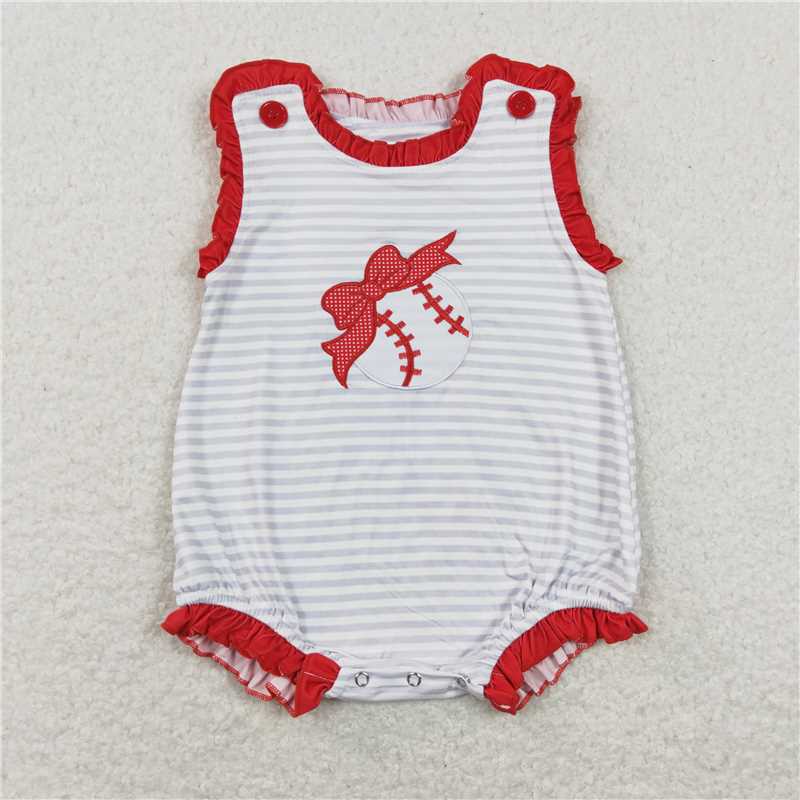 RTS NO MOQ baby girls clothes embroidery baseball Rompers Clothes Sets