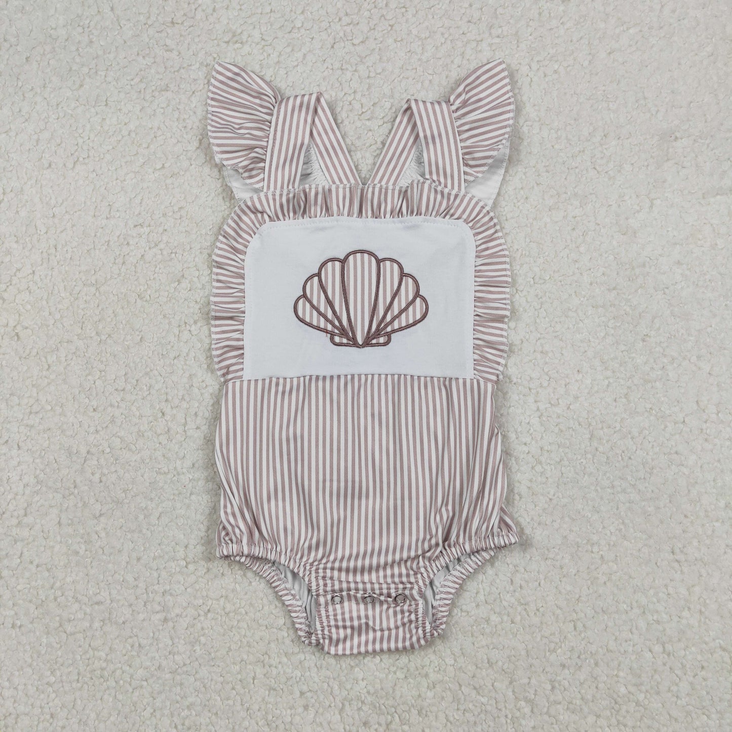 RTS NO MOQ（In Stock) Embroidered Shell Striped Vest Jumpsuit