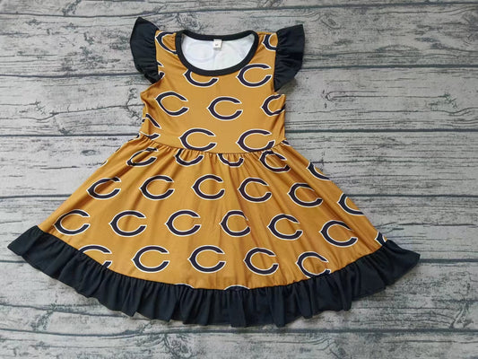 custom moq 5 eta 4-6weeks summer girls team brown flying sleeve skirt dress