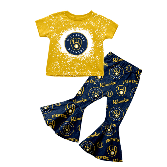 Custom summer teams baby girl clothes team yellow short sleeve pants sets-25.8.2