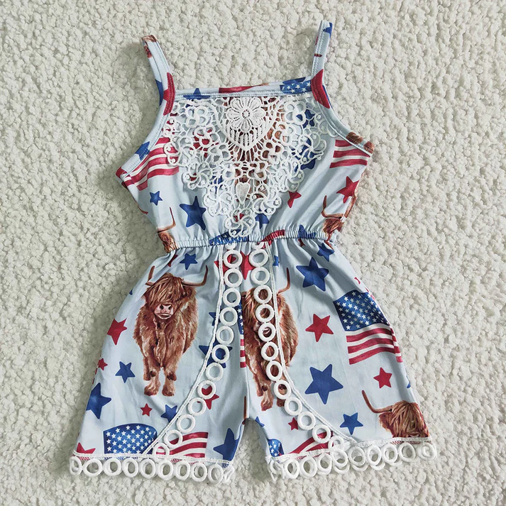 RTS Baby girls clothes 4th of july suspender jumpsuit