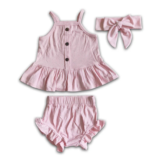 RTS NO MOQ Sibling Baby Girls cotton pink bummie sets