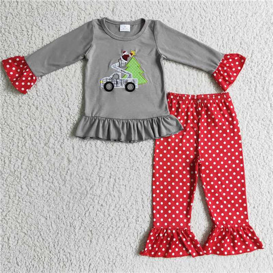 RTS NO MOQ（In Stock) GLP0332 Embroidered Christmas Long Sleeve Pants Set