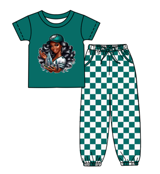 Custom moq 8 mix size milk silk summer teams baby boy clothes green plaid short sleeve pants sets-25.9.30