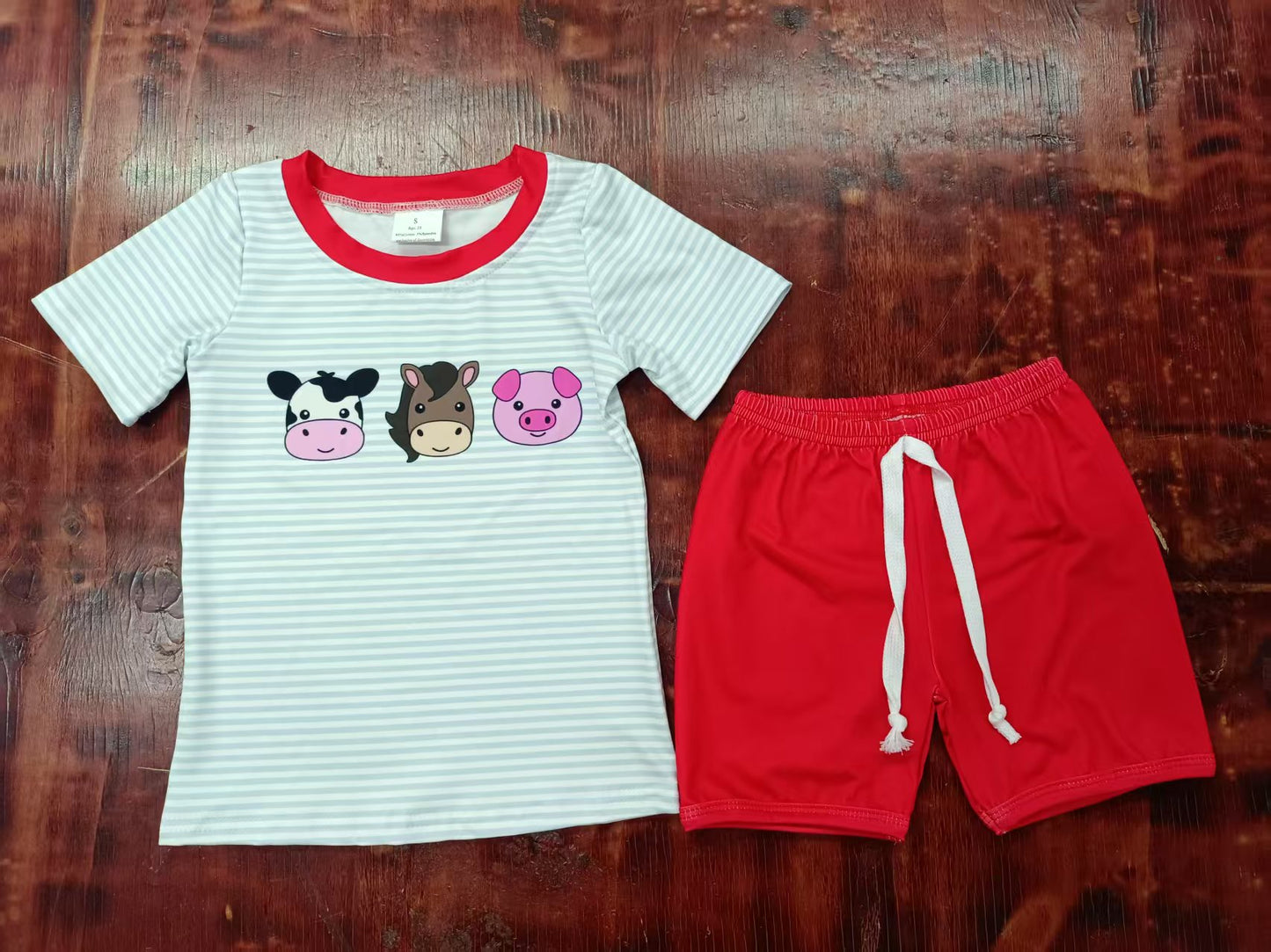 Custom moq 3 eta 6-7weeks baby boys clothes cow red short Sleeve shorts sets-25.5.8