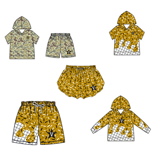 Custom moq 5 mix size milk silk summer teams Baby Camo Hooded Short Sleeve Top and Shorts Set Ice Cream Drips Hooded Top with Matching Shorts