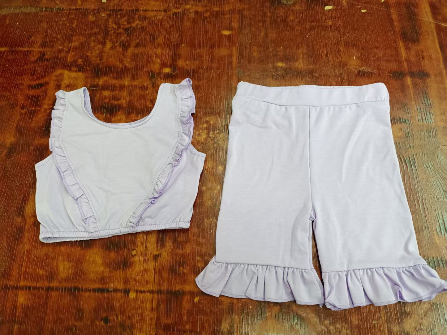 Custom moq 3 eta 6-7weeks baby girls clothes solid color lace sleeveless shorts sets