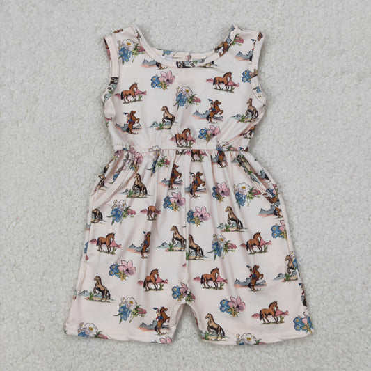 RTS NO MOQ ETA 5/7days Arrived SR2695 Beige pink sleeveless jumpsuit with horse riding flower