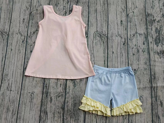 Custom moq 3 eta 6-7weeks baby girls clothes pink bow flying sleeve shorts sets-25.6.23
