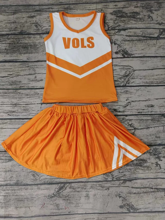 Custom moq 5 each style eta 6-7weeks baby girl clothes team orange sleeveless skirts sets-25.8.6