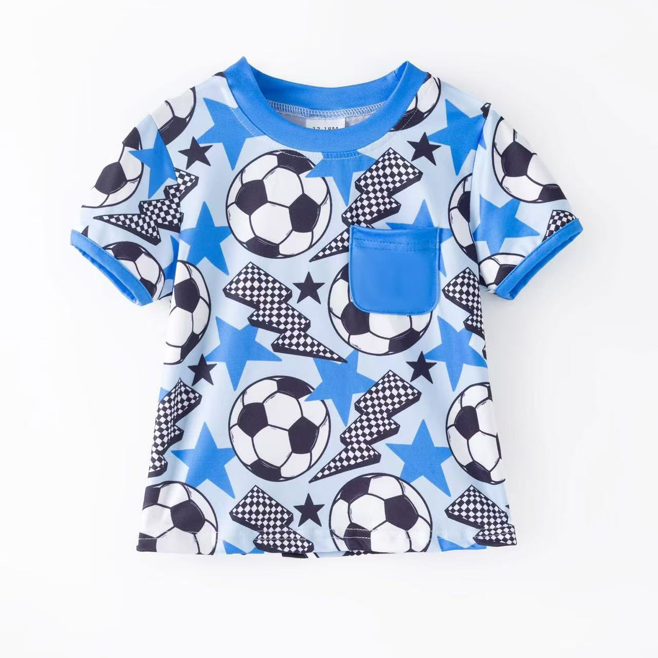 Custom moq 5 each style eta 6-7weeks baby boy clothes football blue short sleeve-25.7.24