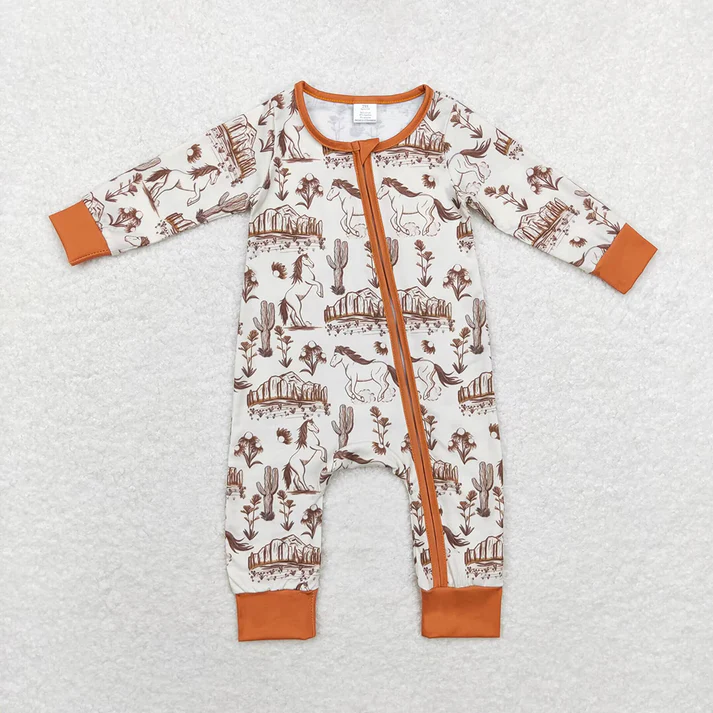 RTS NO MOQ  Baby Infant Boys Girls Western Bamboo Zip Rompers