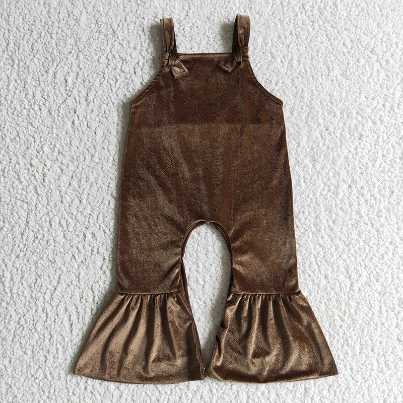RTS NO MOQ Solid color corduroy lace hem suspender jumpsuit