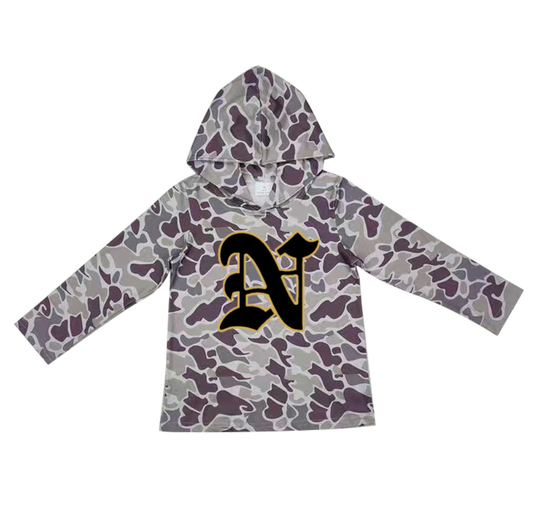 Custom moq 5 mix size milk silk summer team baby girls and boys clothes camouflage hooded long sleeve top-25.10.22