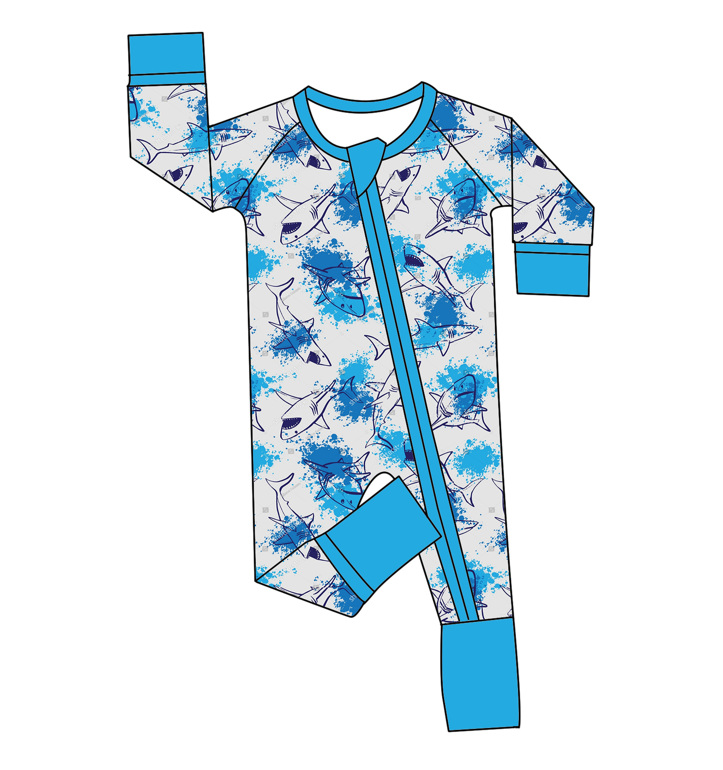 custom moq 5 eta 4-5weeks  Blue Shark Long Sleeve Romper