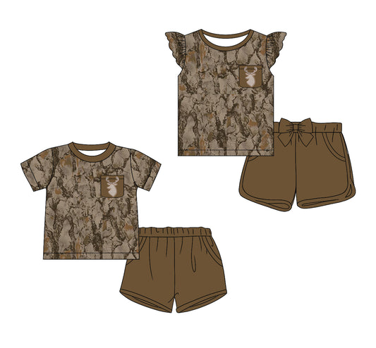 11.16 custom each style moq 5eta 4-6week Sibling Sister camouflage baby girl short sleeve shorts sets 1 and sets 2 match design