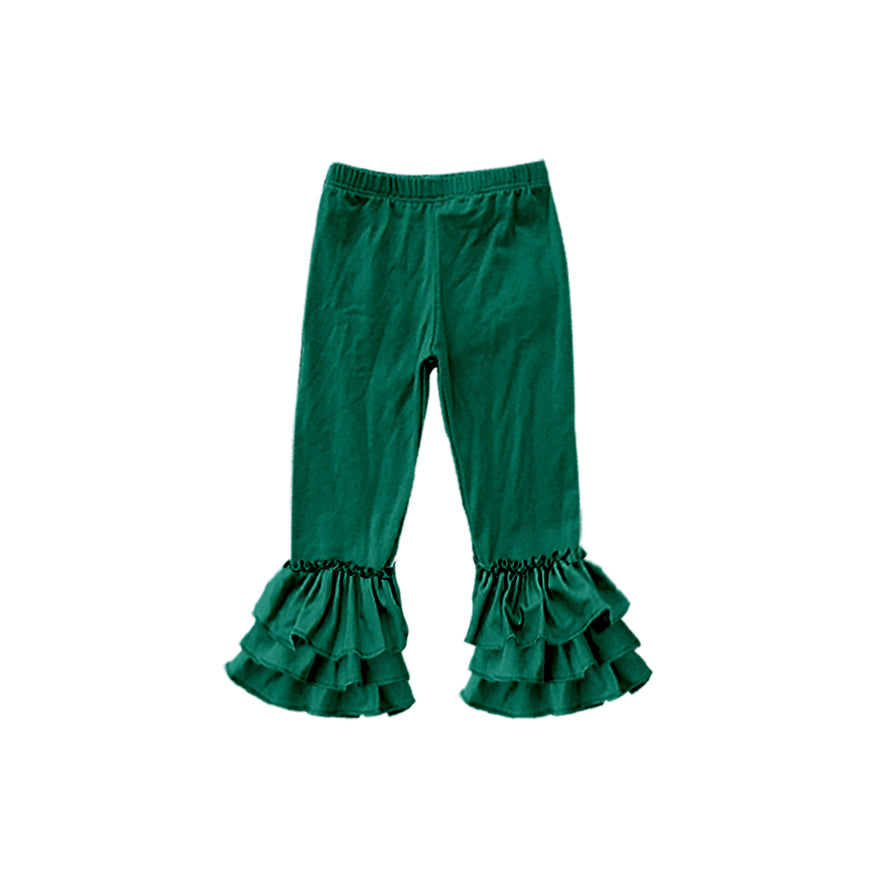 custom moq 5 girls icing cotton pants Forest Green three-tiered ruffled trousers