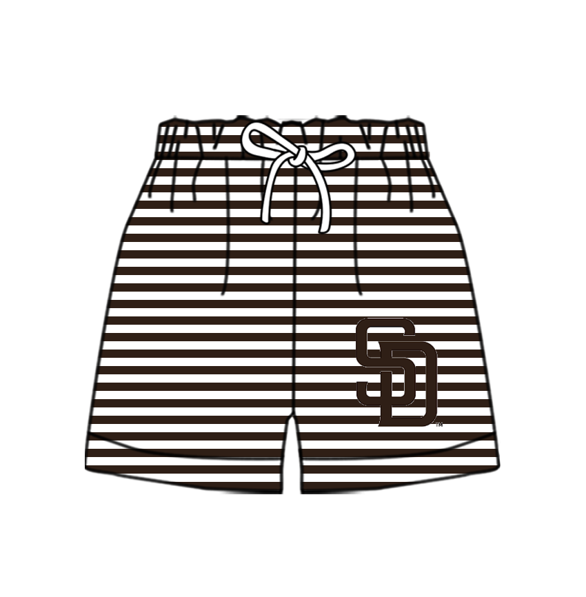 Custom moq 5 mix size milk silk summer teams Baby Black Striped Drawstring Shorts for Children Elastic Waist Kids Summer Shorts