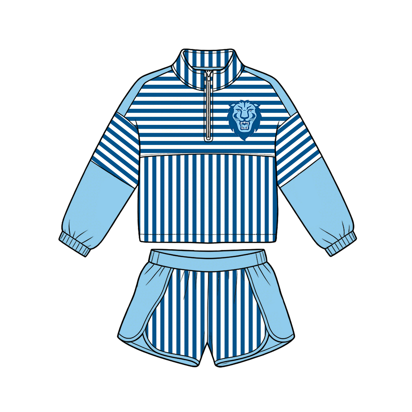 custom moq 5 mix size MSD072406 Baby Girls Stripe Zip Pullover Long Sleeve Top Shorts Team Sets