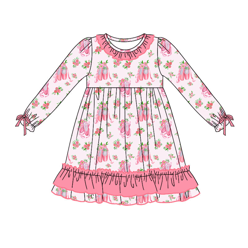 7.26 custom each style moq 5eta 4-6week Sibling Sister ballet shoes pink baby girls sets and dress and rompers match family design
