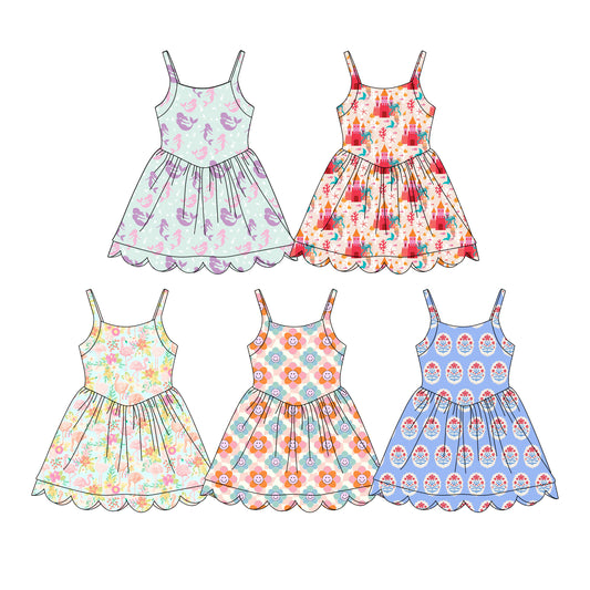 Custom moq 5 mix size Sibling Floral Print Baby Girl's Dress Sleeveless Knee-Length Clothing