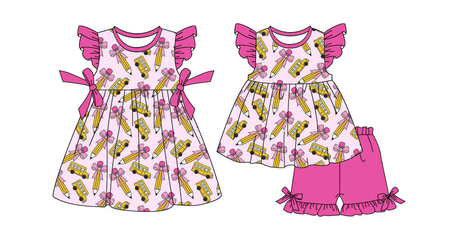 26.1.19 custom each style moq 5 eta 6-8week Sibling Sister pencil bow baby short sleeve shorts sets and dress match design