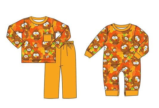 25.7.1 custom each style moq 5eta 4-6week Sibling Sisters turkey baby boy long sleeve pants sets and rompers match family design