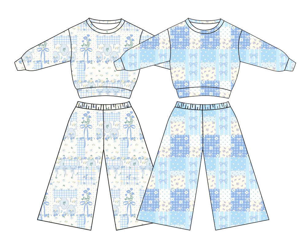 25.10.27 custom each style moq 5 eta 6-8week Sibling Sisters baby girl long sleeve pants sets 2 match family design