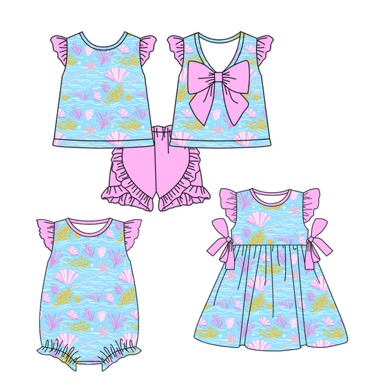 3.13 custom each style moq 5eta 4-6week Sibling Sisters baby girl short sleeve shorts sets and dress and rompers match family design