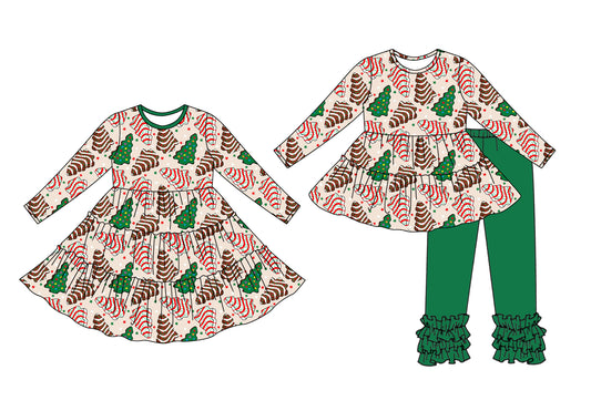 25.6.27 custom each style moq 5eta 4-6week Sibling Sisters Christmas green baby girl long sleeve pants sets and dress match family design