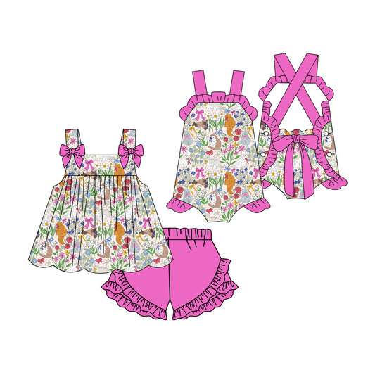 3.3 Custom moq 5 mix size Sibling Baby Girl's Sleeveless Top And Pink Shorts Set Cute Romper for Summer
