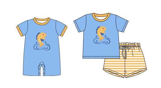 25.10.24 custom each style moq 5 eta 6-8 week Sibling Sister fishing baby boy short sleeve shorts sets and boy rompers match family design