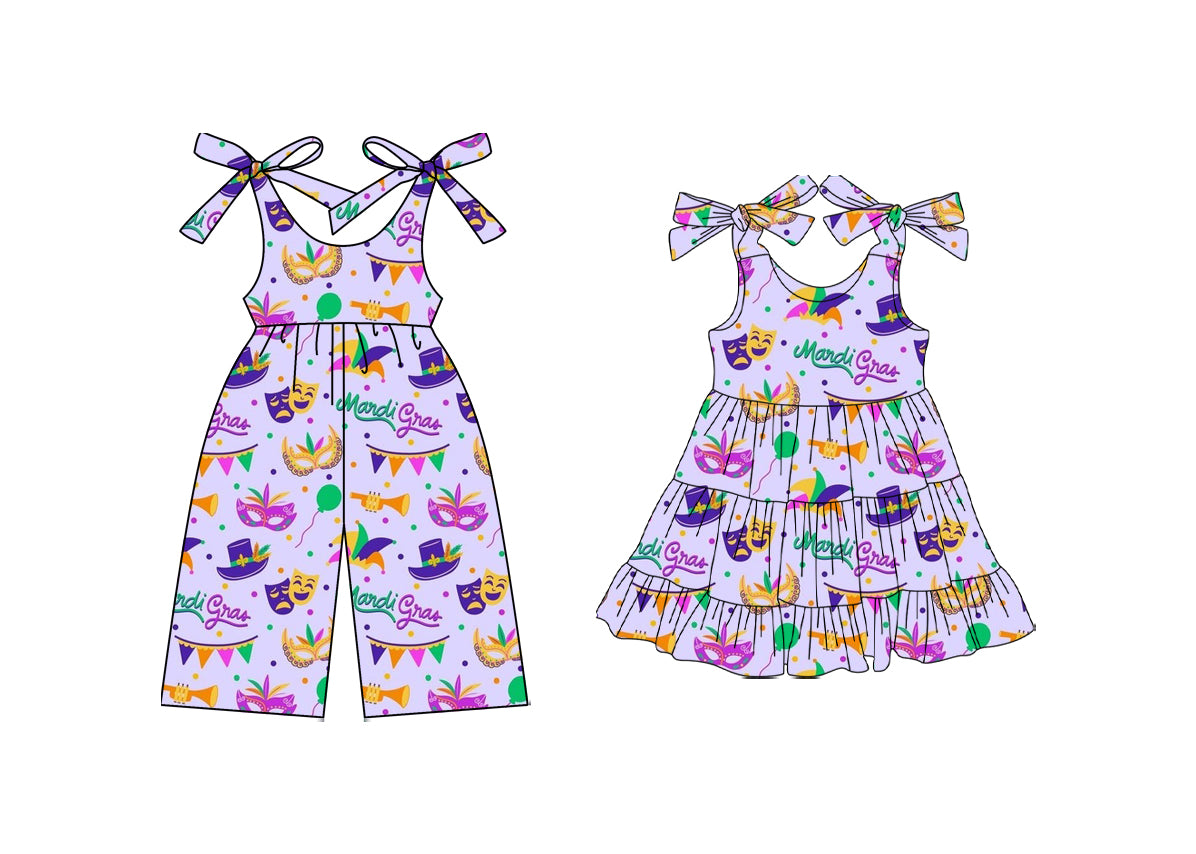 25.10.13 custom each style moq 5 eta 6-8week Sibling Sisters mardi gras baby girl long sleeve dress and jumpsuit match family design
