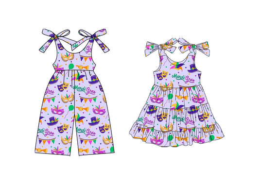 25.10.13 custom each style moq 5 eta 6-8week Sibling Sisters mardi gras baby girl long sleeve dress and jumpsuit match family design