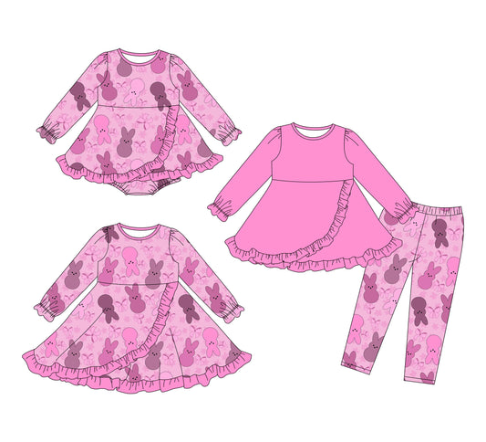 25.11.12 custom each style moq 5 eta 6-8week Sibling Sisters bunny baby girl long sleeve pants sets and dress and rompers match family design