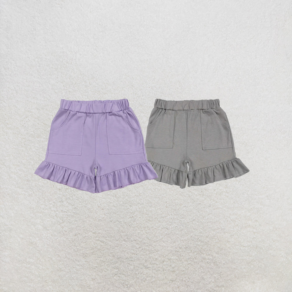 RTS NO MOQ Sibling Baby Girls Lavender Pockets Summer Cotton Ruffle Short Bottoms