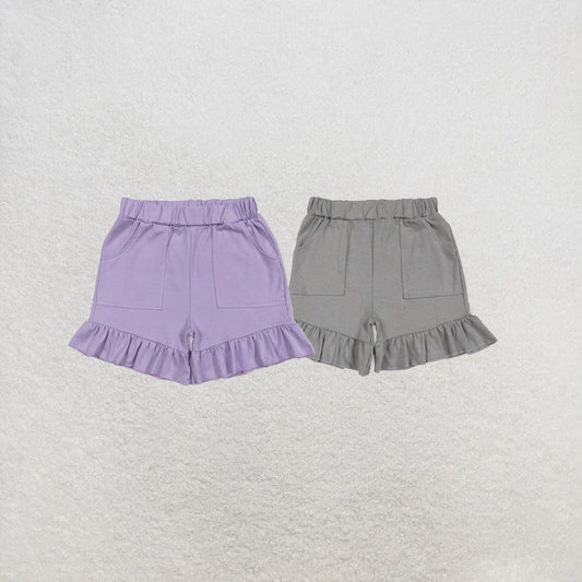 RTS NO MOQ Sibling Baby Girls Lavender Pockets Summer Cotton Ruffle Short Bottoms