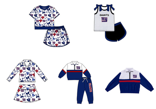 Custom moq 5 mix size summer teams Girls Polka Dot Top Shorts Set Bows Print Top Skirt Set Blue Zipper Pullover Pants Set