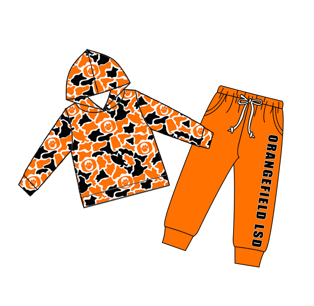 Custom moq 5 mix size teams Baby Boy Camouflage Long Sleeve Hoodie Top Drawstring Pants with Pockets Set