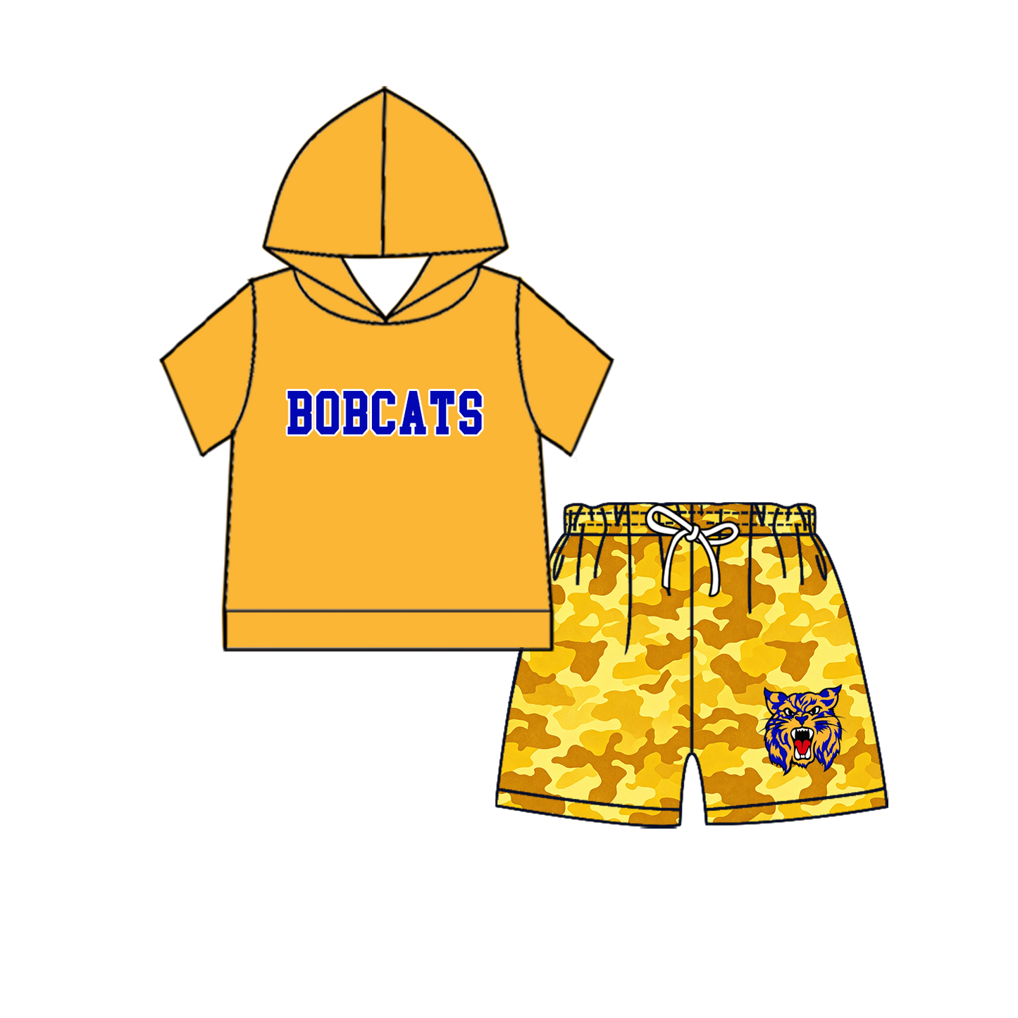 custom moq 5 mix size MSD071106 Baby Kids Short Sleeve Hooded Top Camo Elastic Waist Shorts Team Clothes Set