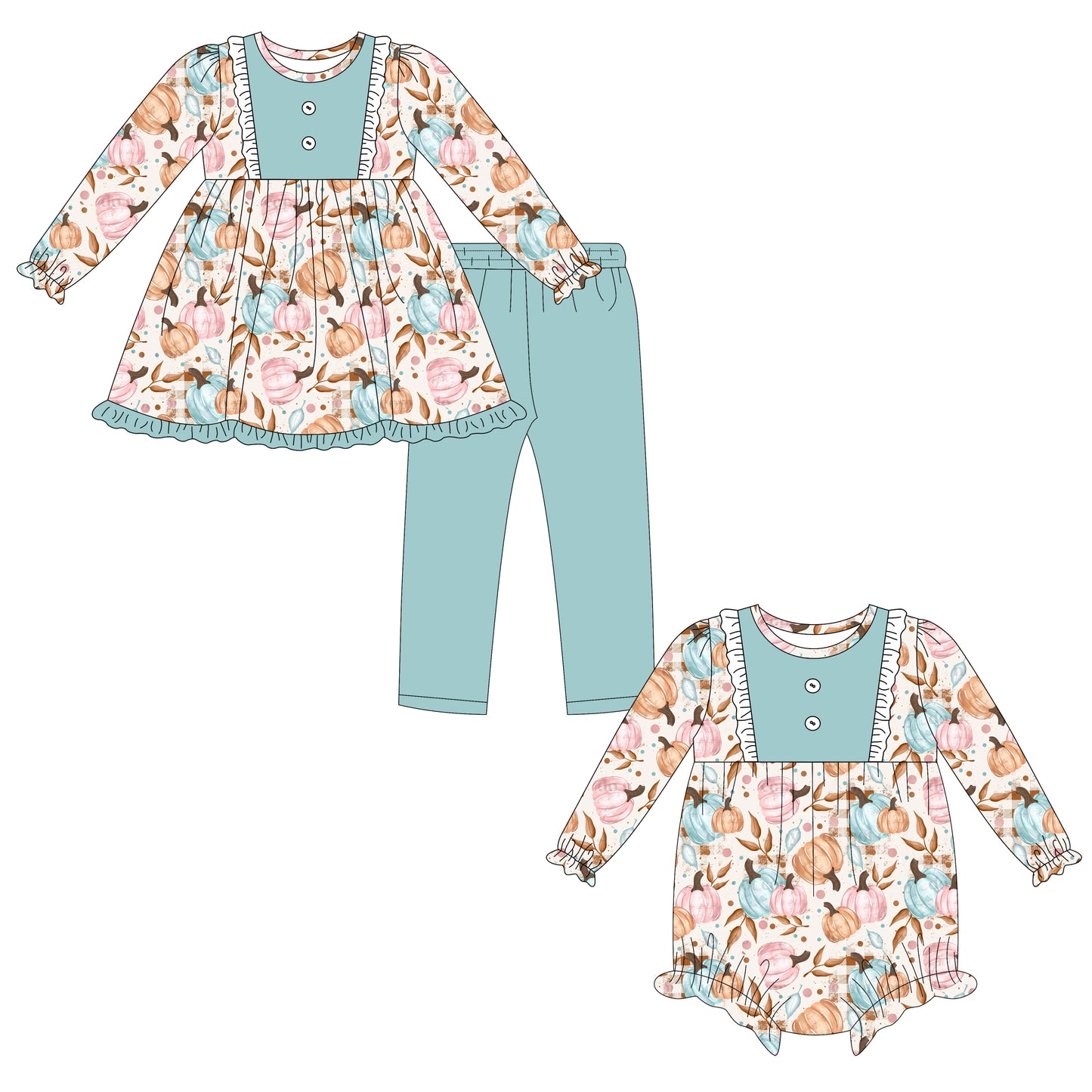 25.6.19 custom each style moq 5eta 4-6week Sibling Sisters pumpkin baby girl long sleeve pants sets and rompers match family design