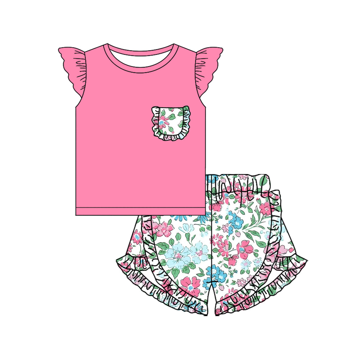 25.10.31 custom each style moq 5 eta 6-8week Sibling Sisters floral baby girl clothes short sleeve shorts sets 6 match family design