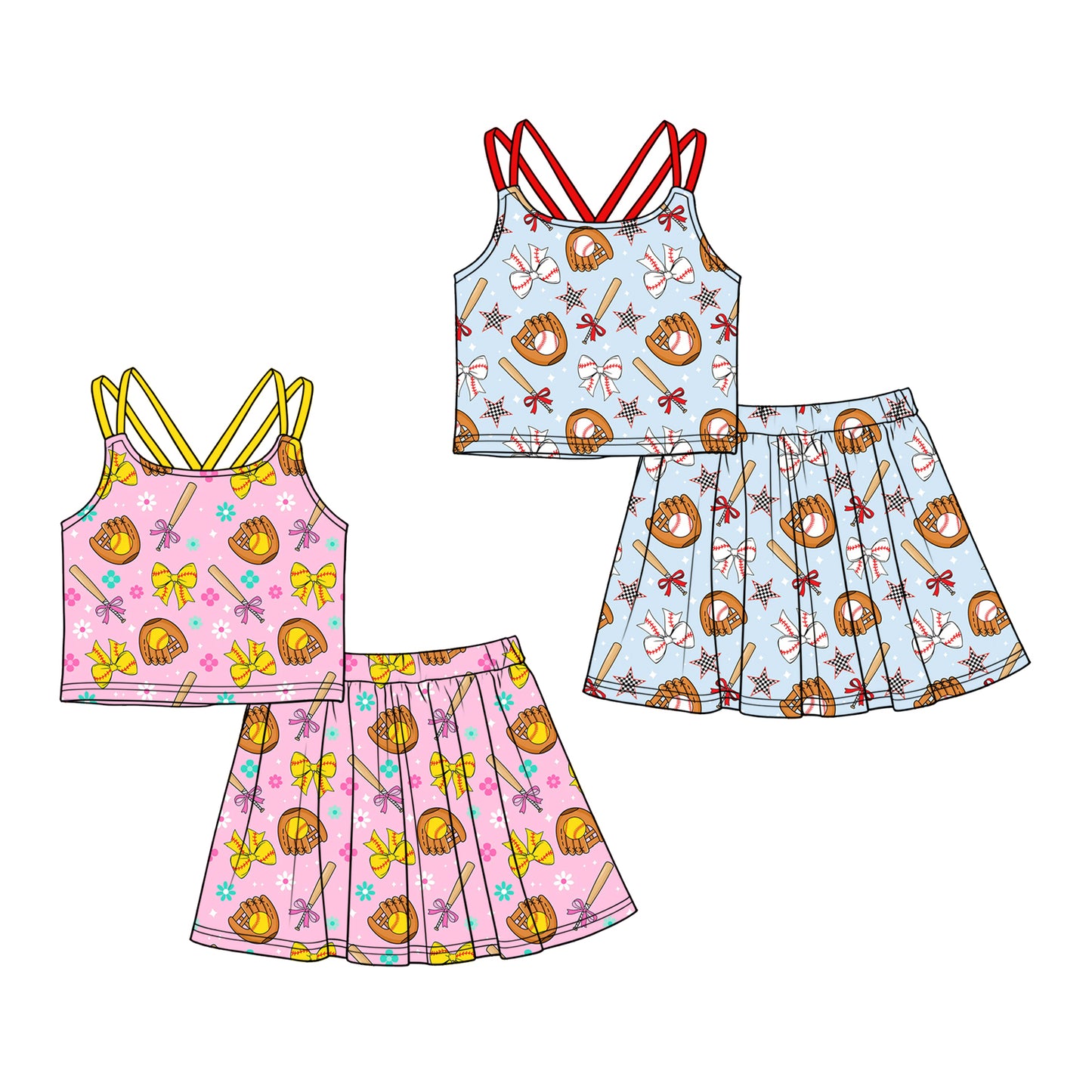 2.28 Custom moq 5 mix size Sibling Baby Girl's Short-Sleeved Top  And skirts Set for Summer