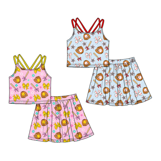 2.28 Custom moq 5 mix size Sibling Baby Girl's Short-Sleeved Top  And skirts Set for Summer
