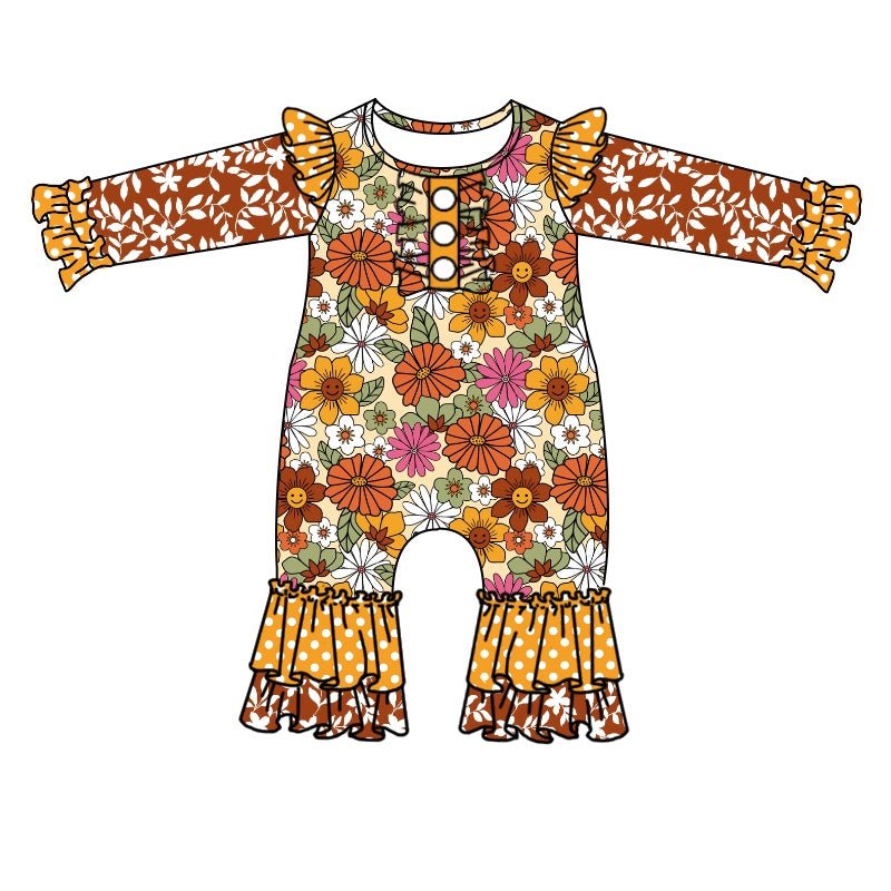 5.9custom each style moq 5eta 4-5week Sibling Sister flower print yellow girls set and baby romper match family design