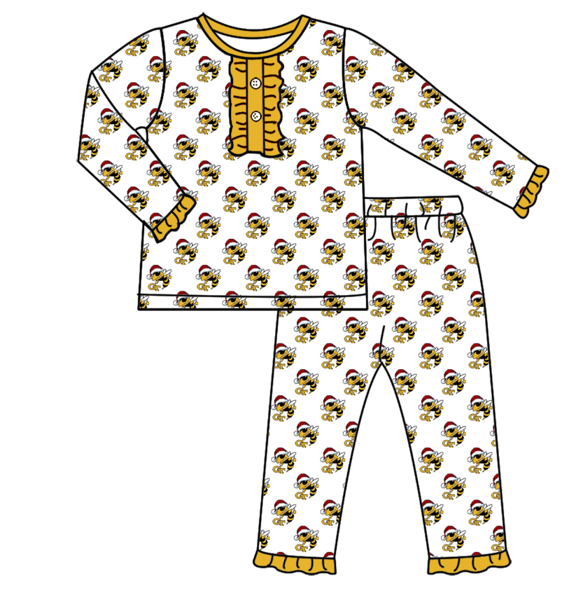 Custom moq 5 tat about 6-8 weeks Christmas Bee Yellow Team Long Sleeve Long Pants girls Pajama Set